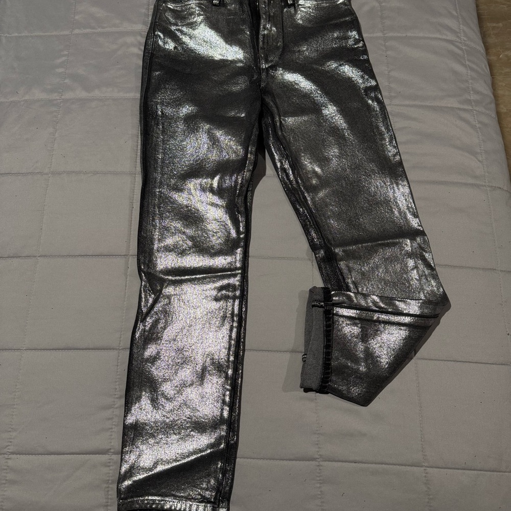 Frame Denim Shimmering Silver Ankle Jeans